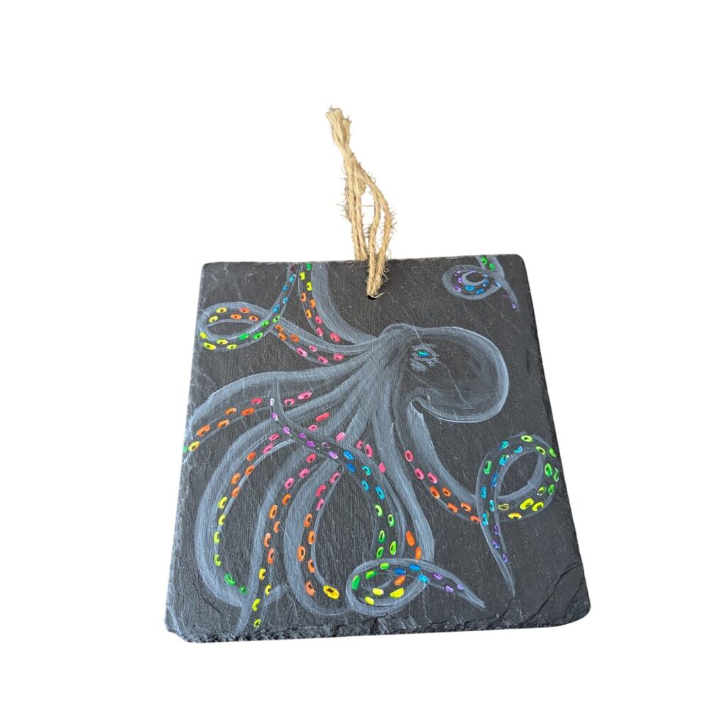 Hand Painted Octopus Raw Granite Slab Hanging Wall Decor